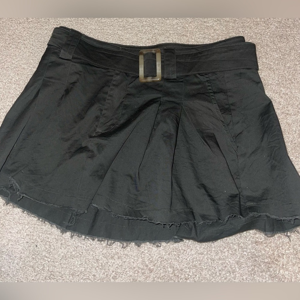 Army green Pleated Mini Skirt with Belt